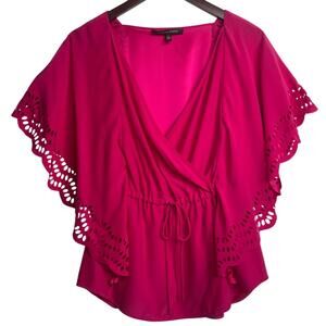 Cynthia‎ Steffe Silk Flutter Sleeve Blouse Size 4 Tie Waist Bright Pink Fuchsia
